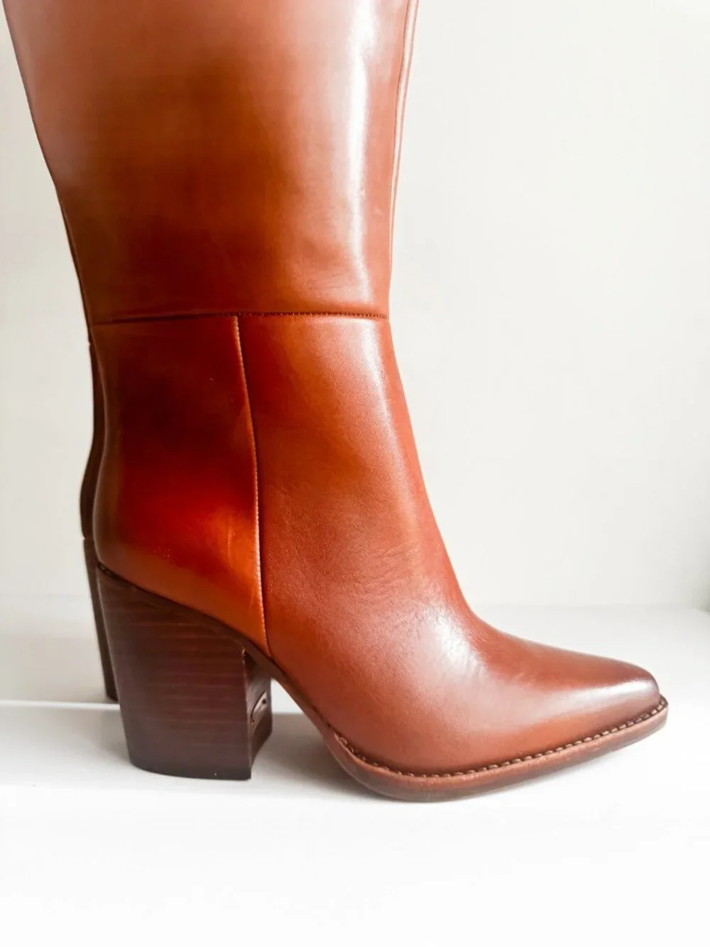 Vince Camuto Paulie Over-the-Knee Leather Boots Cognac Brown 7 X-WIDE CALF